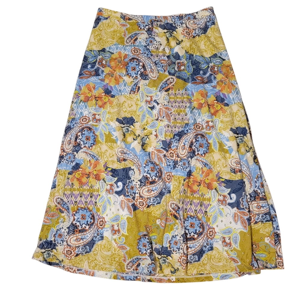 Coldwater Creek Mixed Print Boho Pull On Midi Skirt